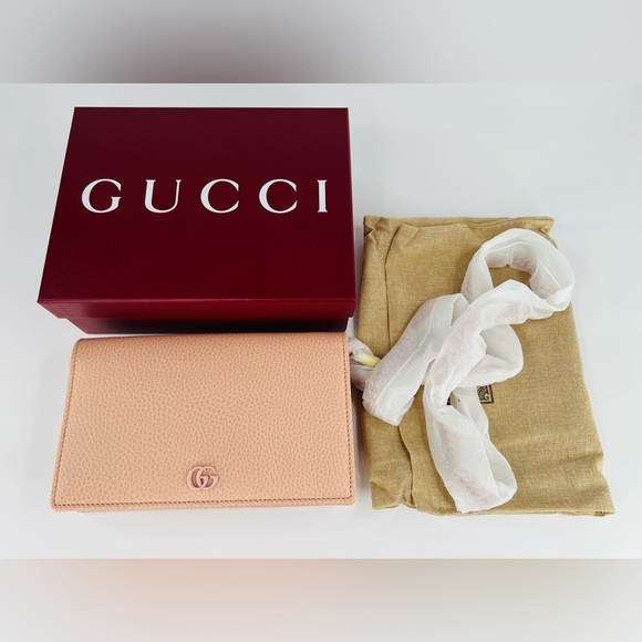 GUCCI Dollar Marmont Calfskin Enamel Logo Mini G Perfect Pink Wallet Chain Bag - Picture 3 of 16